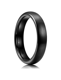 King Will Mens 2mm/4mm/6mm/8mm Black Matte Finish Tungsten Carbide Ring for Men Silver Domed Engagement Wedding Band Comfort Fit