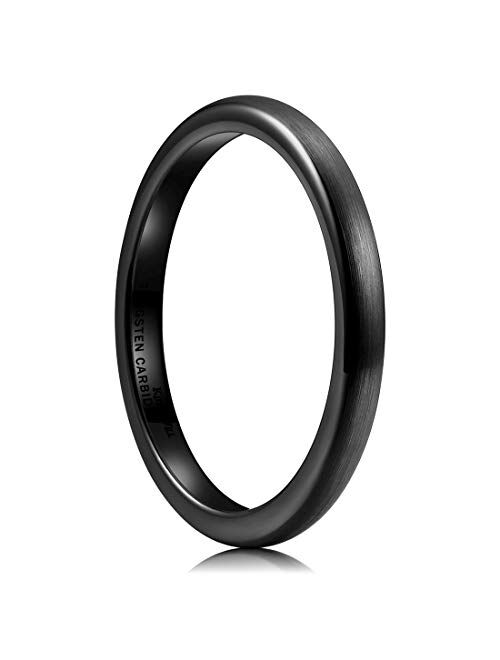 King Will Mens 2mm/4mm/6mm/8mm Black Matte Finish Tungsten Carbide Ring for Men Silver Domed Engagement Wedding Band Comfort Fit