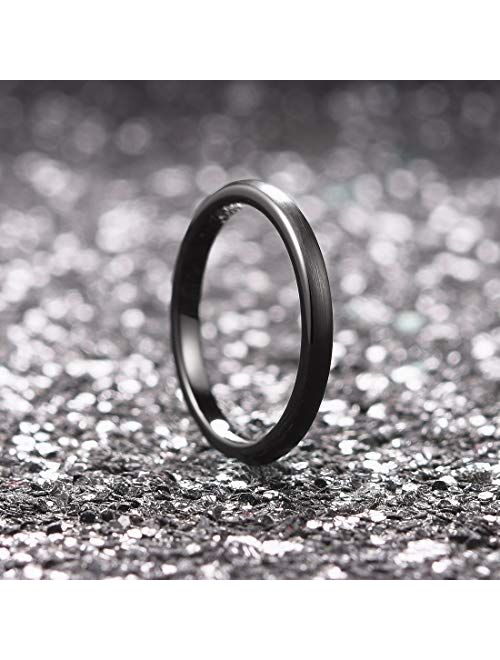 King Will Mens 2mm/4mm/6mm/8mm Black Matte Finish Tungsten Carbide Ring for Men Silver Domed Engagement Wedding Band Comfort Fit