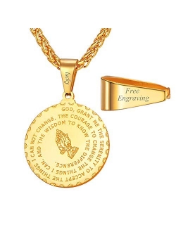 U7 Bible Verse Necklace Christian Jewelry 18K Gold Plated/Stainless Steel Lords Prayer Inscripted Praying Hands Coin Medal Pendant for Men Women -Gift Packed (22 Inch)