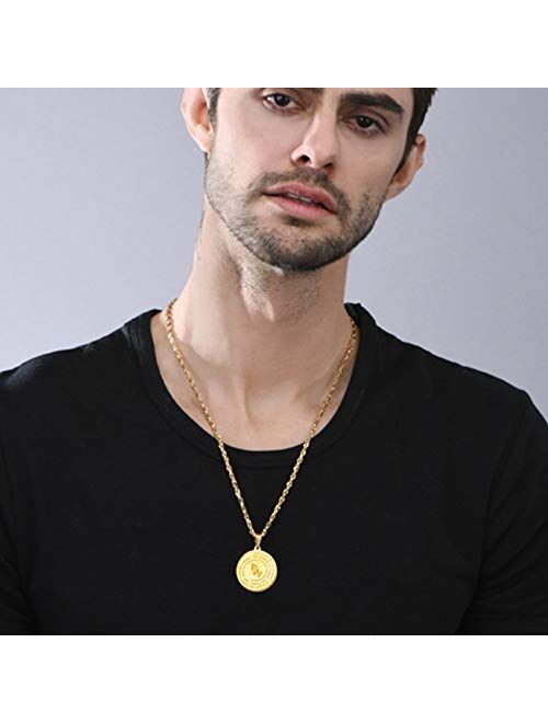 U7 Bible Verse Necklace Christian Jewelry 18K Gold Plated/Stainless Steel Lords Prayer Inscripted Praying Hands Coin Medal Pendant for Men Women -Gift Packed (22 Inch)