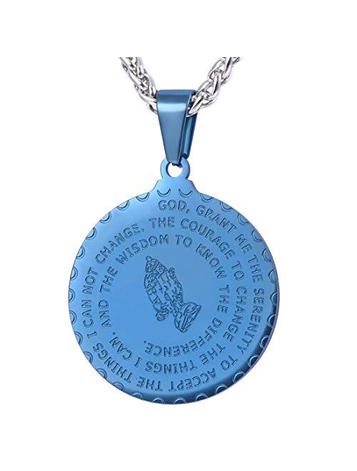 U7 Bible Verse Necklace Christian Jewelry 18K Gold Plated/Stainless Steel Lords Prayer Inscripted Praying Hands Coin Medal Pendant for Men Women -Gift Packed (22 Inch)