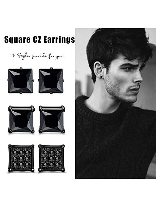 FIBO STEEL 10 Pairs Stainless Steel Black Stud Earrings for Men Women Huggie Earring Ear Piercing Set Hoop