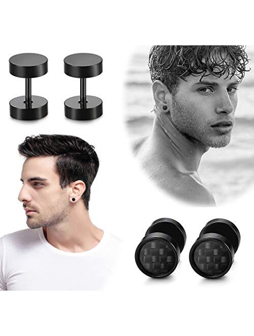 FIBO STEEL 10 Pairs Stainless Steel Black Stud Earrings for Men Women Huggie Earring Ear Piercing Set Hoop