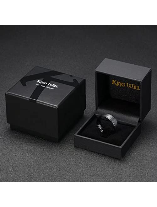 King Will Classic 8mm Tungsten Carbide Ring Black/Silver Brushed Two Grooved Center Hammered Design Mens Wedding Band for Men