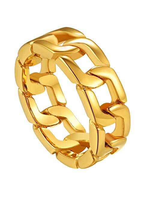 ChainsPro Sturdy Cuban Link/Spinner Rings for Men/Women, Can Engrave, Size 06-12, 18K Gold Tone/316L Stainless Steel/Black (Send Gift Box)