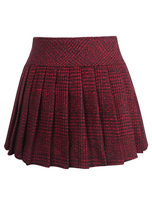 chouyatou Women's Casual Plaid High Waist A-Line Wool Pleated Short Skirt