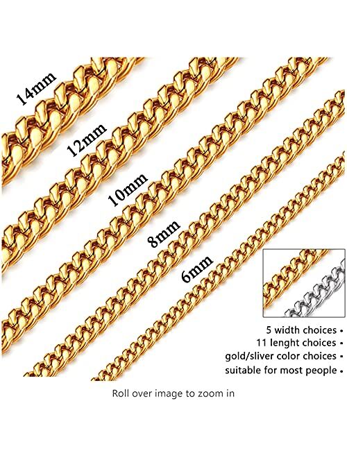 Monily Cuban Link Chains for Men Stainless Steel Boys Chain Chunky Necklace 6mm to 11mm 16 Inches to 36 Inches