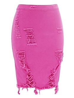 Women's Stretchy High Waist Butt-Lifting Bodycon Ripped Denim Pencil Skirt