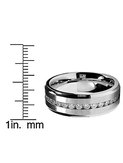 Metal Masters Co. 7MM Men's Eternity Titanium Ring Wedding Band with Cubic Zirconia CZ Sizes 5 to 13