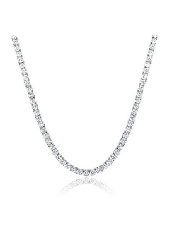 Mdfun Tennis Necklace 18K White Gold Plated | 4.0mm Round Cubic Zirconia Cut Faux Diamond Tennis Chain for Women and Men