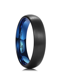 King Will Duo Unisex 5mm 6mm 7mm 8mm Classic Black Rose Gold/Blue Domed Tungsten Carbide Wedding Band Ring Comfort Fit