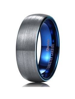 King Will Duo Unisex 5mm 6mm 7mm 8mm Classic Black Rose Gold/Blue Domed Tungsten Carbide Wedding Band Ring Comfort Fit