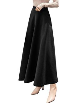 Women's Fall Winter A-Line Swing Pleated Long Maxi Wool Skater Skirt