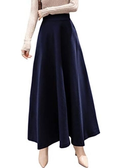 Women's Fall Winter A-Line Swing Pleated Long Maxi Wool Skater Skirt