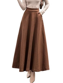 Women's Fall Winter A-Line Swing Pleated Long Maxi Wool Skater Skirt