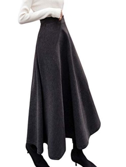 Women's Fall Winter A-Line Swing Pleated Long Maxi Wool Skater Skirt