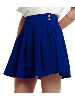 Women's Double Waist Side Buttons Pleated Skirt