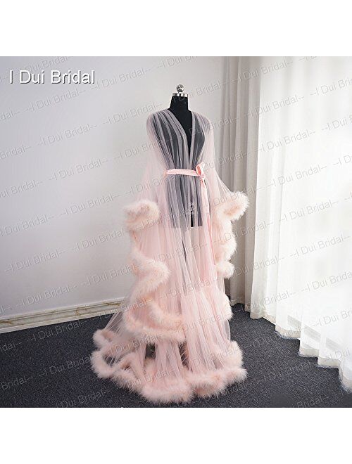 Buy I Dui Bridal Old Hollywood Feather Robe Sexy Boudoir Robe Feather Bridal Robe Tulle Illusion