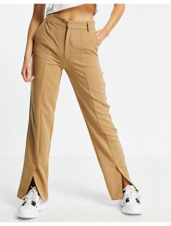 tailored pants with slit hem detail in camel