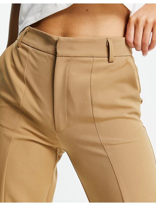 Stradivarius tailored pants with slit hem detail in camel