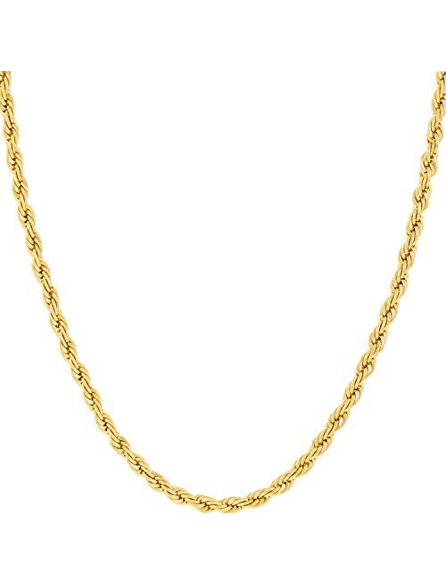 LIFETIME JEWELRY 2mm Rope Chain Necklace 24k Real Gold Plated for Women and Men