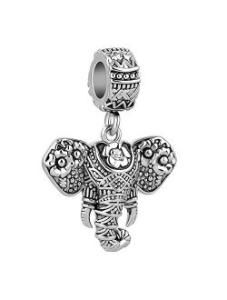 Lucky Elephant Charms Good Luck Animal Dangle Bead for Bracelet (Elephant with Flower)