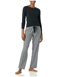 Women's Long Sleeve Knit Top and Lightweight Flannel Pajama Pant Set