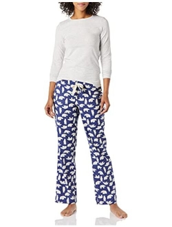 Women's Long Sleeve Knit Top and Lightweight Flannel Pajama Pant Set