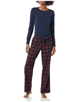 Women's Long Sleeve Knit Top and Lightweight Flannel Pajama Pant Set