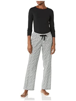 Women's Long Sleeve Knit Top and Lightweight Flannel Pajama Pant Set