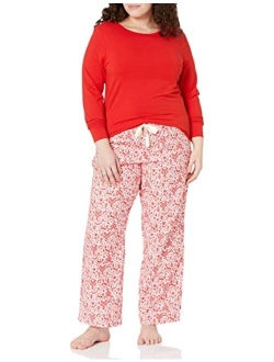 Women's Long Sleeve Knit Top and Lightweight Flannel Pajama Pant Set