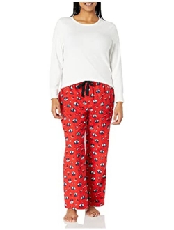 Women's Long Sleeve Knit Top and Lightweight Flannel Pajama Pant Set