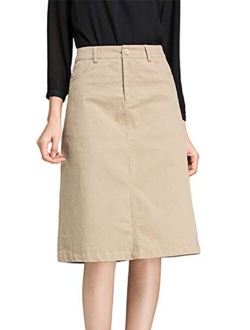 Women's Elegant A-Line Back Split Knee Length Office Work Wear Midi Skirt