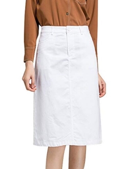 Women's Elegant A-Line Back Split Knee Length Office Work Wear Midi Skirt