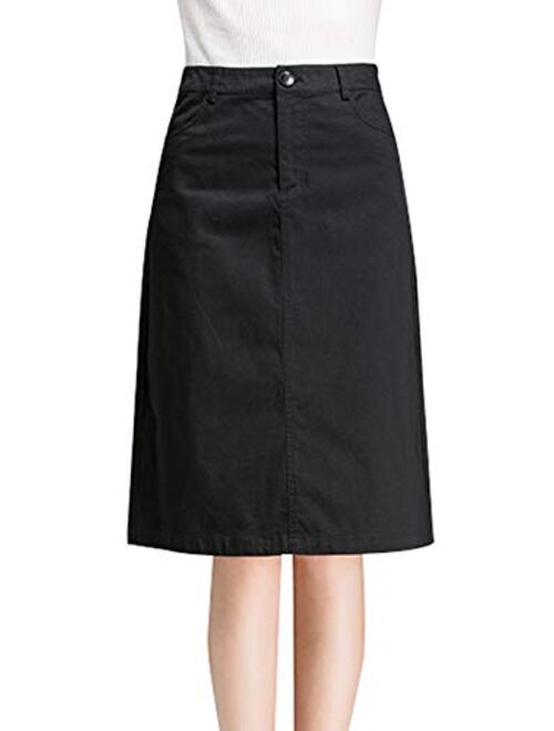 chouyatou Women's Elegant A-Line Back Split Knee Length Office Work Wear Midi Skirt