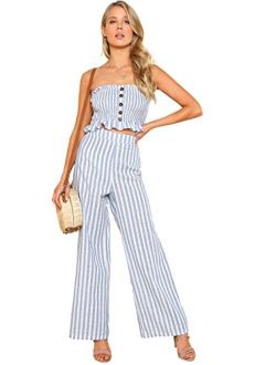 Women's Summer 2 Piece Outfits Strapless Tube Top and Pants Sets