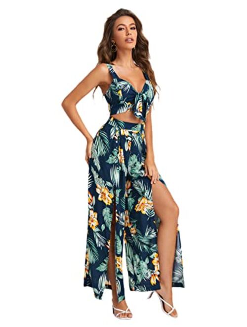 Floerns Women's Summer 2 Piece Outfits Strapless Tube Top and Pants Sets