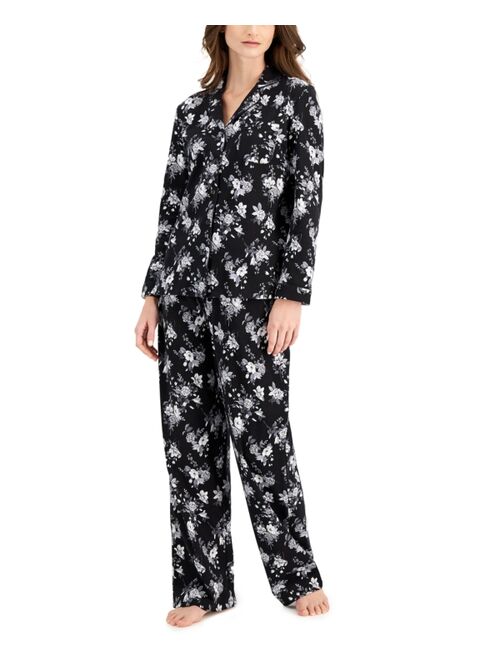 Charter Club Brushed Knit Notch-Collar Cotton Pajama Set, Created for Macy's