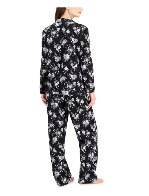 Charter Club Brushed Knit Notch-Collar Cotton Pajama Set, Created for Macy's