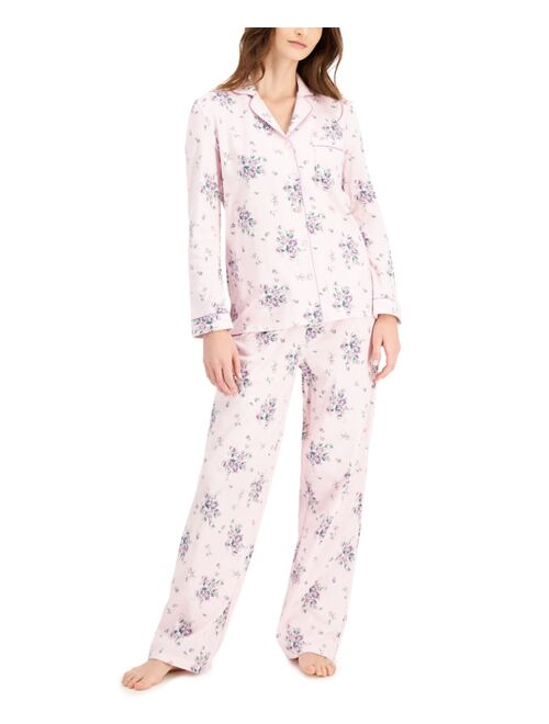 Charter Club Brushed Knit Notch-Collar Cotton Pajama Set, Created for Macy's