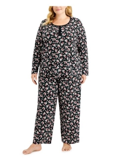 Plus Size Printed Cotton Henley Pajama Set, Created for Macy's