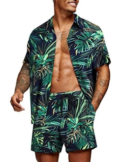 Men's Flower Shirt Hawaiian Sets Casual Button Down Short Sleeve Shirt