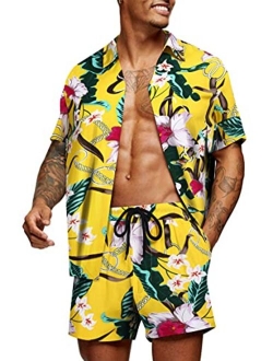 Men's Flower Shirt Hawaiian Sets Casual Button Down Short Sleeve Shirt