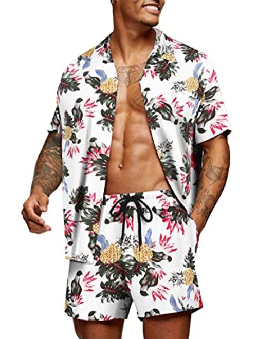 COOFANDY Men's Flower Shirt Hawaiian Sets Casual Button Down Short Sleeve Shirt