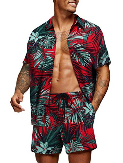 COOFANDY Men's Flower Shirt Hawaiian Sets Casual Button Down Short Sleeve Shirt