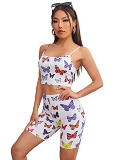 Women's 2 Piece Floral Print Summer Cami Crop Top Biker Shorts Set