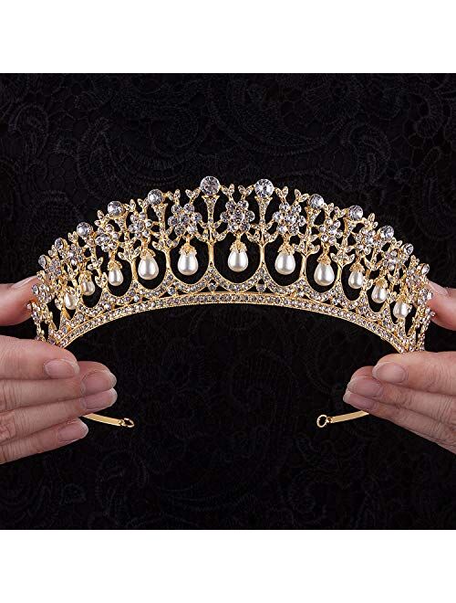 CROWN GUIDE Crystal Rhinestone Queen Bride Tiara Crown for Women Girls Headdress Vintage Bridal Birthday Prom Wedding Tiaras and Crowns Hair Jewelry Accessories Rose Gold