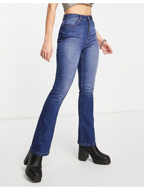 ASOS DESIGN premium hemp blend 70s stretch flare jeans in dark blue