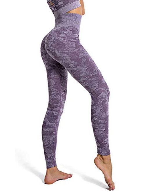 Lelinta Seamless Camo Yoga Pants for Women High Waisted Gym Sport Running Workout Compression Leggings